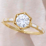 Modern hexagon engagement ring setting in 14K gold, front view