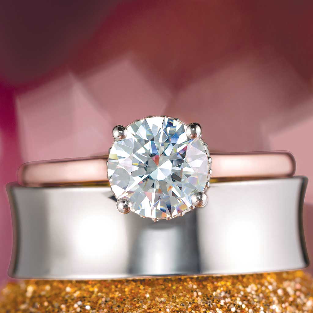 Bottom halo engagement ring setting with hidden diamonds