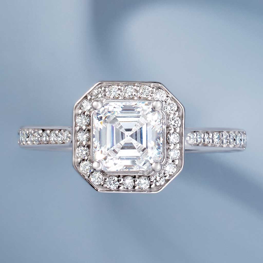 Classic diamond halo engagement ring setting