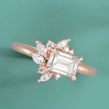 Floral cluster diamond engagement ring in 14K gold, angled view of floral setting