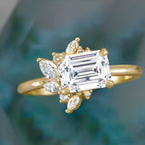 Floral cluster diamond engagement ring in 14K gold, top view showing petal-like diamond arrangement