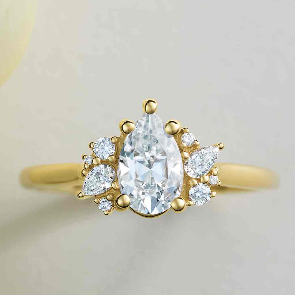 Diamond cluster engagement ring setting in 14K yellow gold