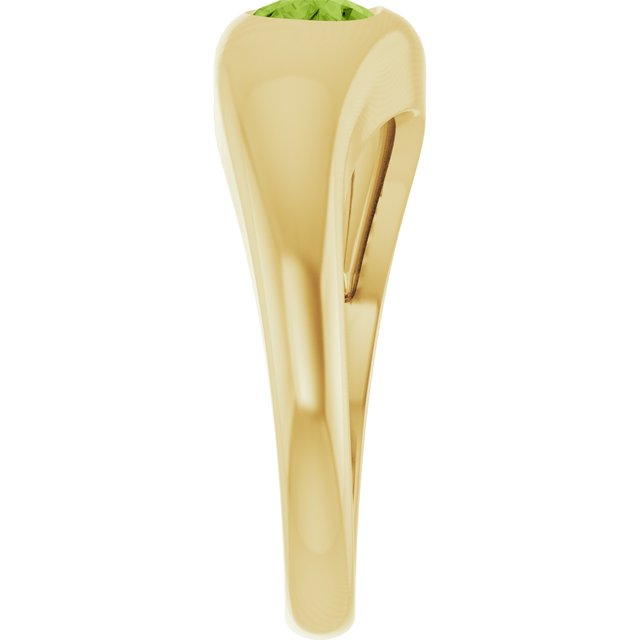 Peridot pear-cut ring in 14K gold, overhead view