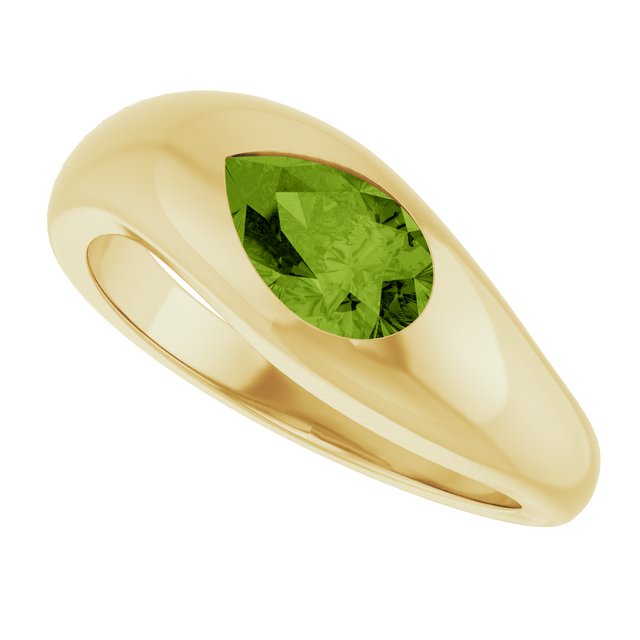Peridot cocktail ring in 14K gold with .9CT pear-cut peridot, front view