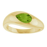 Peridot teardrop ring in sterling silver, front view
