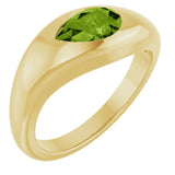 Peridot cocktail ring, three-quarter view showing band profile