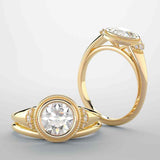 Close-up of milgrain bezel edge and diamond accent stones