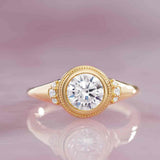 Milgrain bezel diamond ring setting, angled side view showing detail