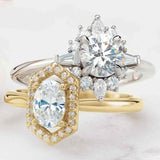 Vintage diamond halo engagement ring in 14K gold, diamond center, three-quarter angle