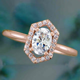 Vintage diamond halo engagement ring in 14K gold, diamond center, side profile