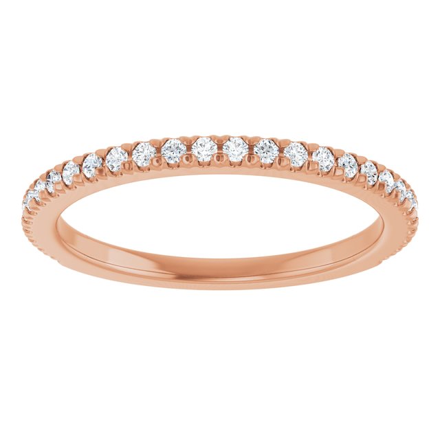 Thin diamond band in 14K gold, styled in stack/5-CT/5CT variant--14K-rose-gold variant--Diamond-Lab variant--1/5CT variant--Diamond-Nat