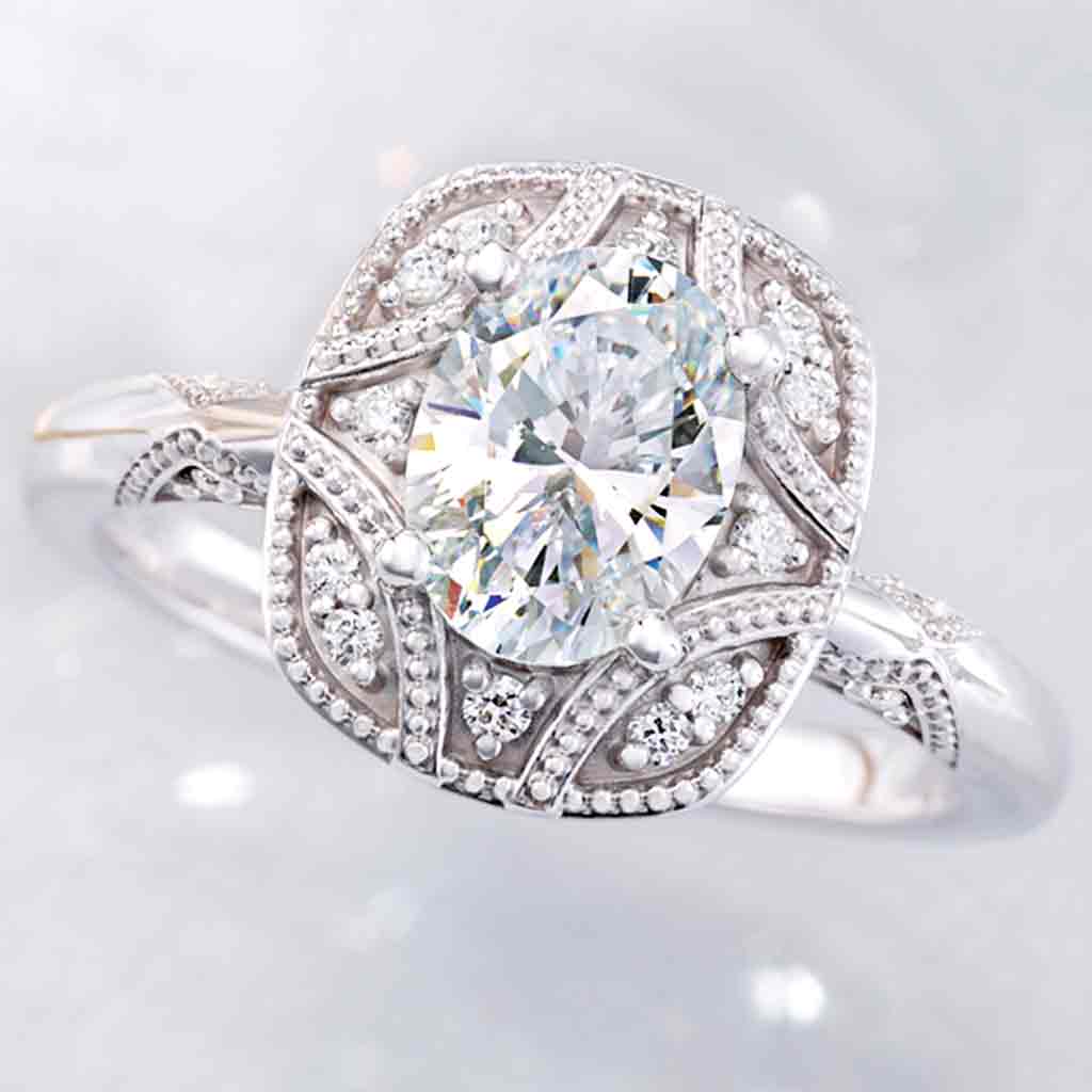 Milgrain vintage engagement ring setting, alternate model view