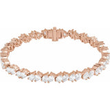 Mixed pear tennis bracelet showing clasp and pear diamonds rose gold variant--14K-rose-gold