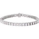 Emerald-cut diamond tennis bracelet on wrist, 7-inch 14K gold band white gold variant--14K-white-gold