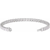 Diamond tennis bracelet side profile, continuous emerald-cut stones in 14K gold white gold variant--14K-white-gold