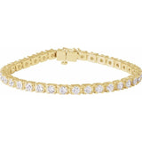Lab-grown diamond tennis bracelet, detail of prong setting yellow gold variant--14K-yellow-gold variant--Diamond-Lab variant--7-CT