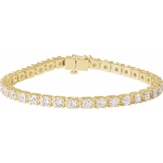 Lab-grown diamond tennis bracelet, detail of prong setting yellow gold variant--14K-yellow-gold variant--Diamond-Lab variant--7-CT