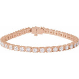 Lab-grown diamond tennis bracelet, angled view showing light refraction rose gold variant--14K-rose-gold variant--Diamond-Lab variant--7-CT