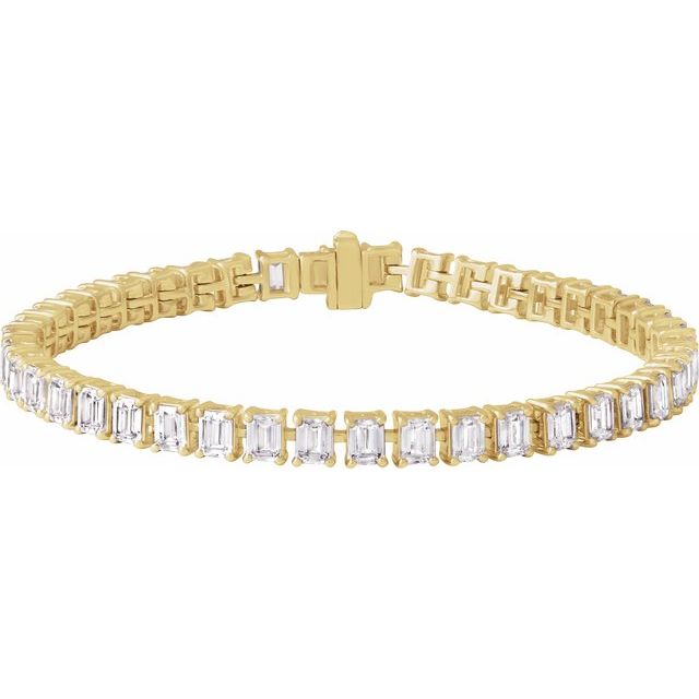 Lab-grown diamond tennis bracelet close-up, emerald-cut stones in yellow gold yellow gold variant--14K-yellow-gold