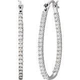 Platinum oval hoop earrings with inside outside diamonds