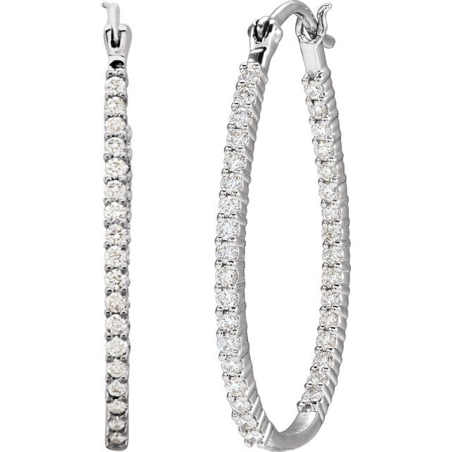 Platinum oval hoop earrings with inside outside diamonds
