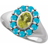 Gemmy cocktail ring with Mexican fire opal halo in 14K rose gold variant--Turquoise variant--14K-white-gold