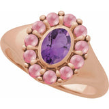 Gemmy halo cocktail ring in 14K gold with natural cabochon gemstones variant--Amethyst variant--14K-rose-gold