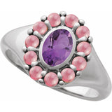 Gemmy cocktail ring with cabochon stones, angled view in 14K gold variant--Amethyst variant--14K-white-gold