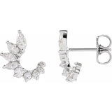 White gold curved diamond earrings with modern arc variant--14K-white-gold
