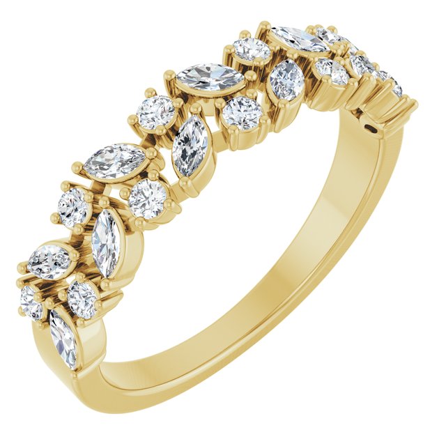 Garland diamond band in 14K gold showing alternating marquise and round diamond pattern variant--14K-yellow-gold variant--Diamond-Lab variant--Diamond-Nat