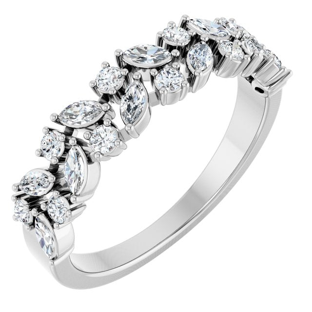 Garland diamond band in 14K gold, close-up of marquise and round diamond detail variant--14K-white-gold variant--Diamond-Lab variant--Diamond-Nat variant--Platinum