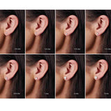 Gold post hoop earrings styled on model, showing length and movement