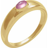 Gemmy dome ring with moonstone cabochon bezel-set in 14K yellow gold variant--Tourmaline variant--14K-yellow-gold