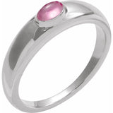 Gemmy dome ring with moonstone cabochon in 14K white gold variant--Tourmaline variant--14K-white-gold variant--Sterling-silver