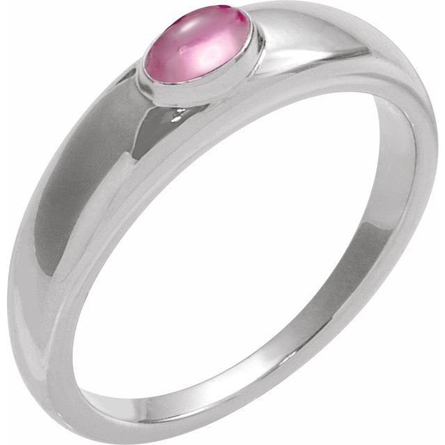Gemmy dome ring with moonstone cabochon in 14K white gold variant--Tourmaline variant--14K-white-gold variant--Sterling-silver