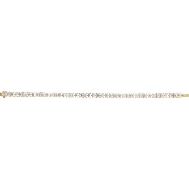 Diamond tennis bracelet styled on model wrist, emerald-cut 10.5CT in gold rose gold variant--14K-rose-gold