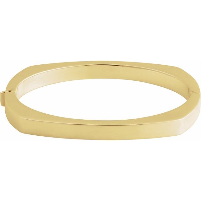 Polished 14K gold hinged bangle bracelet detail yellow gold variant--14K-yellow-gold
