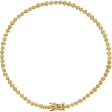 Gold circle tennis bracelet side view showing polished link detail yellow gold variant--14K-yellow-gold