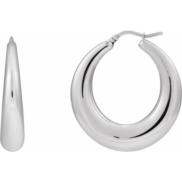 Large puffy hoop earrings in 14K gold, showing rounded silhouette silver variant--Sterling-silver