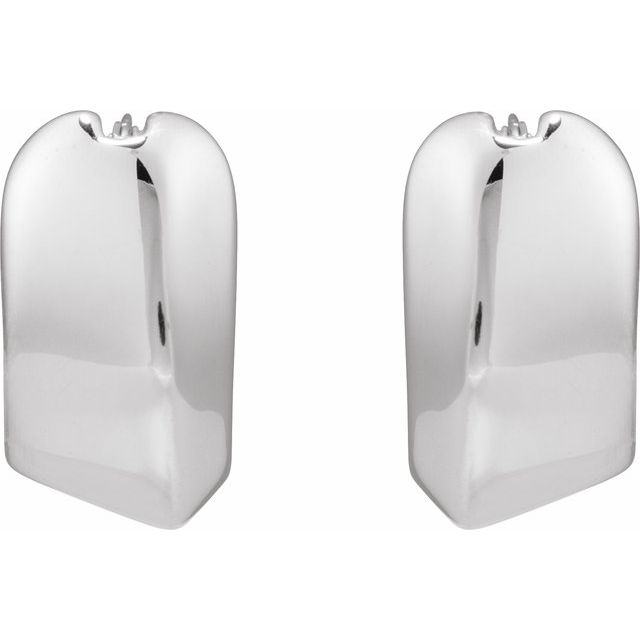Silver puffed huggy hoop earrings, front view
