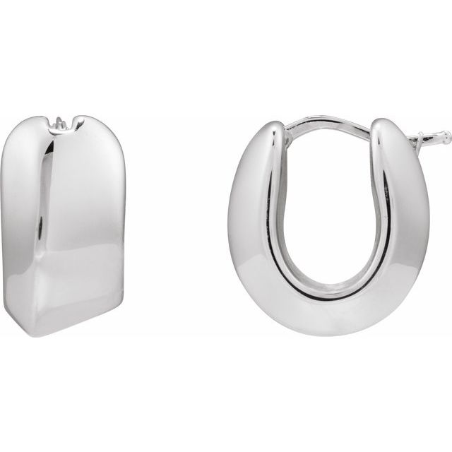 Silver puffed huggy hoop earrings, front view