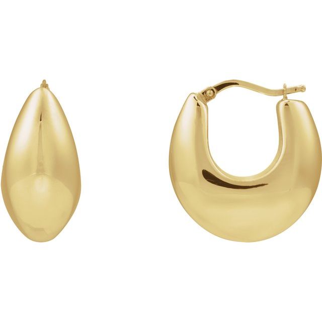 Side view of 14K gold tapered hoop earrings showing sculptural profile variant--14K-yellow-gold