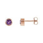 Amethyst 14K rose gold birthstone earrings in bezel setting, perfect birthday gift