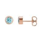 Aquamarine 14K rose gold birthstone earrings in bezel setting, perfect birthday gift