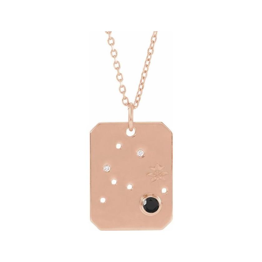 14K rose gold Aquarius constellation necklace with diamonds and birthstone on gold chain(Jan-20---Feb-18) variant--Aquarius variant--14K-rose-gold