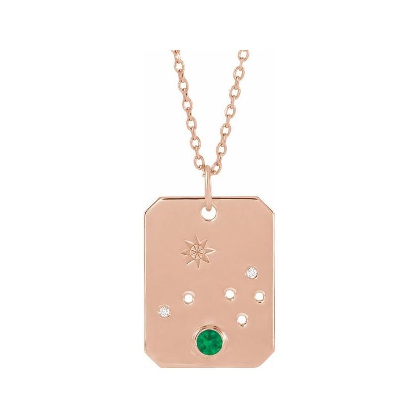 14K rose gold Aries constellation necklace with diamonds and birthstone on gold chain(Mar-21---Apr-19) variant--Aries variant--14K-rose-gold
