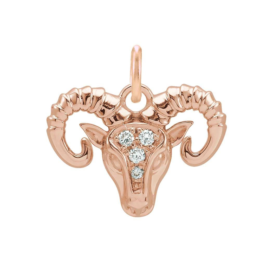 Aries zodiac charm in 14K rose gold with .01ct diamond