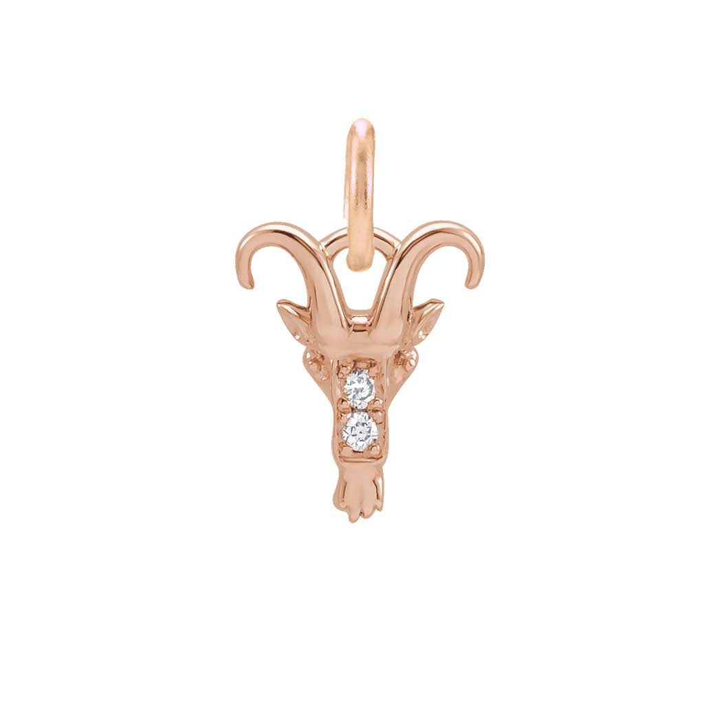 Capricorn zodiac charm in 14K rose gold with .01ct diamond(Dec-22---Jan-19) variant--Capricorn variant--14K-rose-gold