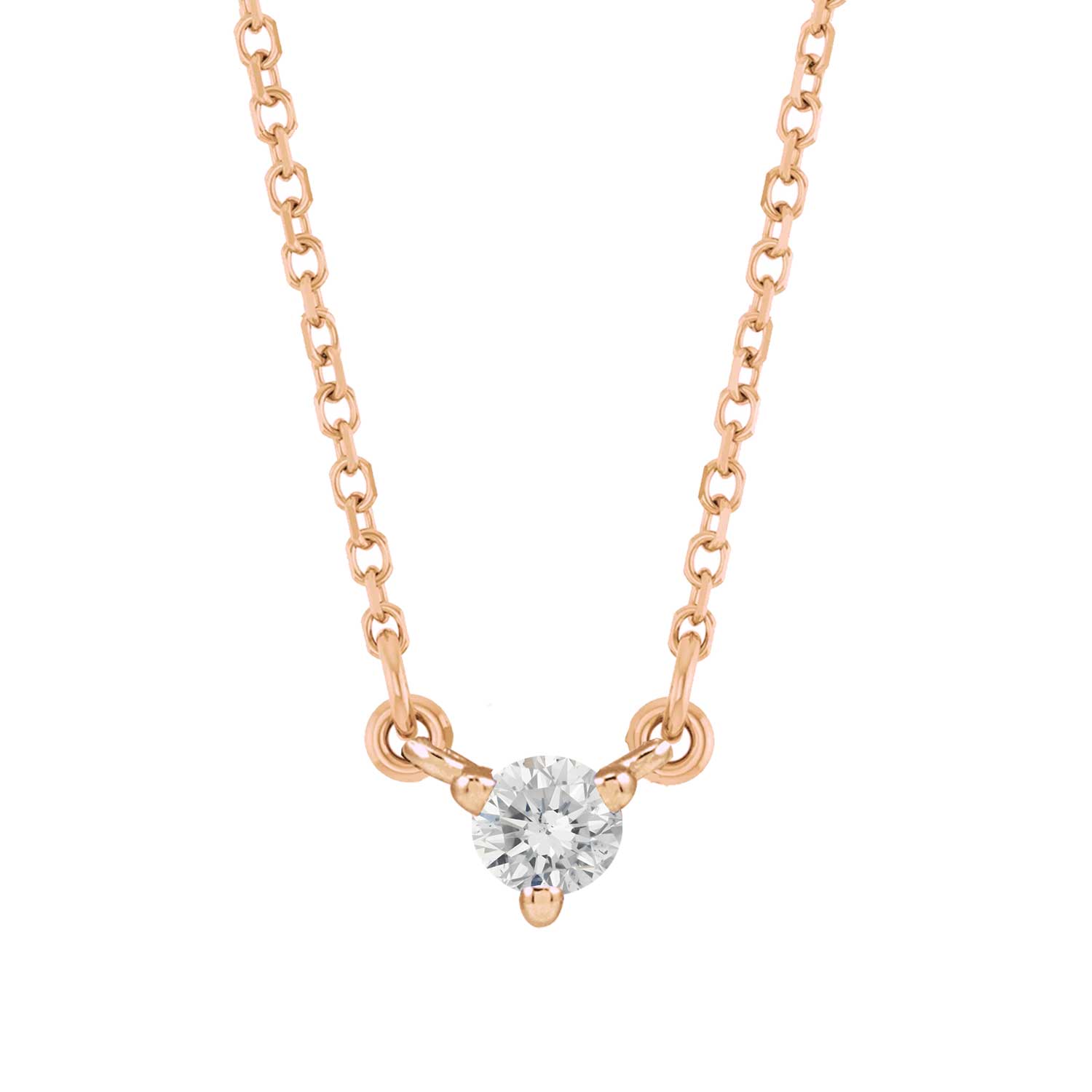 14K rose gold-Diamond-Solitaire-Necklace-Lovely-Birthstone-Necklace