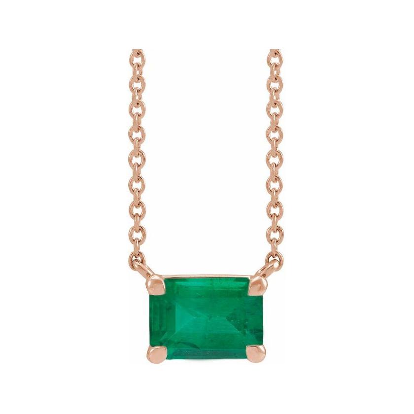 Elegant emerald-cut emerald pendant in 14K rose gold‚Äîrefined birthstone necklace with timeless appeal